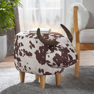 English Elm Christopher Knight Home® - Animal Cow Ottoman with Velvet Horns and Birch Legs — Whimsical Fabric Footstool for Cozy Décor Brown+White 61391.00