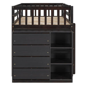 English Elm Twin Over Bunk Bed with Four Storage Drawers Open Shelving Kids Bedroom Espresso LT000167AAP-1
