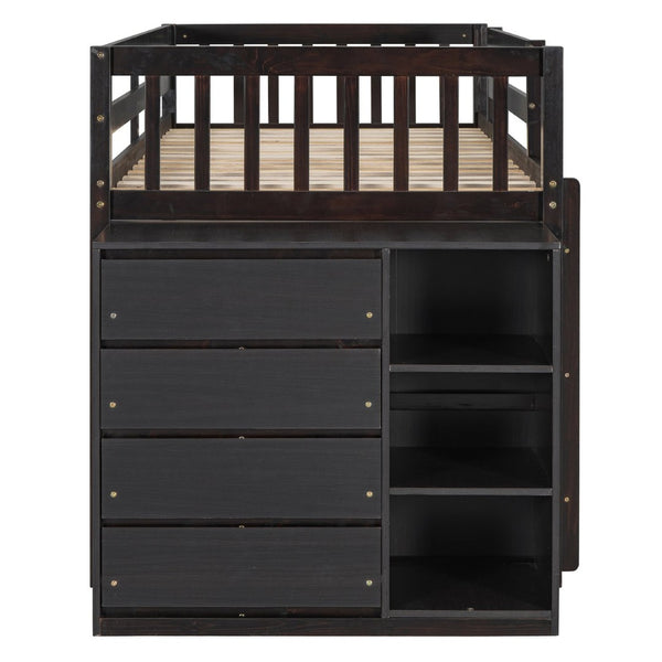 English Elm Twin Over Bunk Bed with Four Storage Drawers Open Shelving Kids Bedroom Espresso LT000167AAP-1