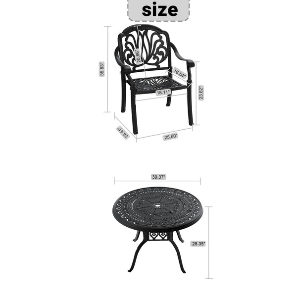 English Elm 5-piece Cast Aluminum Outdoor Dining Set with Carved Relief Chairs and Cushioned Seats W1710S00546