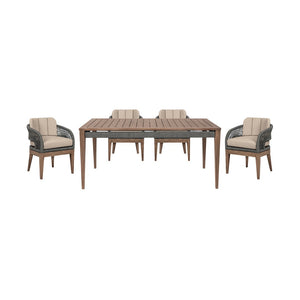 English Elm Orbit Eucalyptus Outdoor Dining Set with Rope Chairs and Olefin Cushions Seats Four B2736S00031