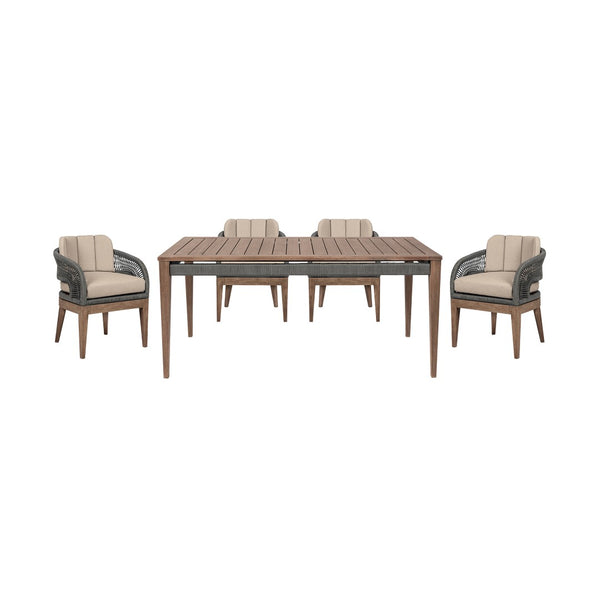 English Elm Orbit Eucalyptus Outdoor Dining Set with Rope Chairs and Olefin Cushions Seats Four B2736S00031