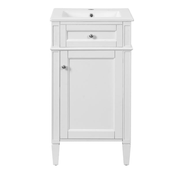 English Elm 18-inch French Style Freestanding Bathroom Vanity with Ceramic Sink Soft Close Storage White N710P411340K