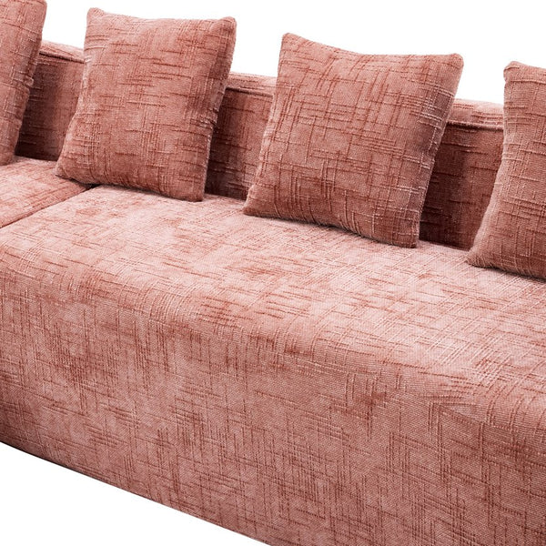 English Elm Pink chenille L-shaped sofa with high-elastic sponge, curved armrests, 4 throw pillows, 900lb capacity W3612S00018