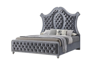 English Elm 1Pc Queen Panel Bed - Luxurious Tufted Headboard With Nailhead Trim & Modern Silver Accents, Glam Style B2741S00236