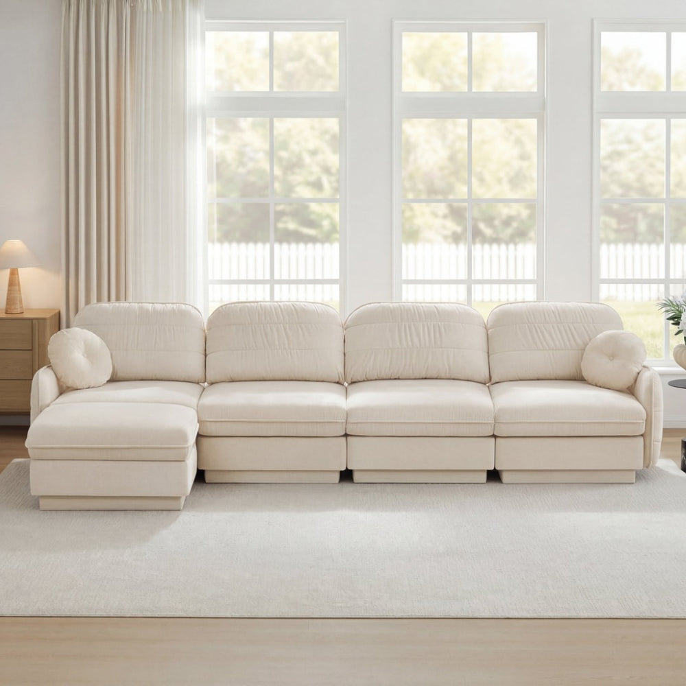 English Elm 137" Oversized Chenille Sectional Sofa with Movable Ottoman and Quilted Cushions W714S01754