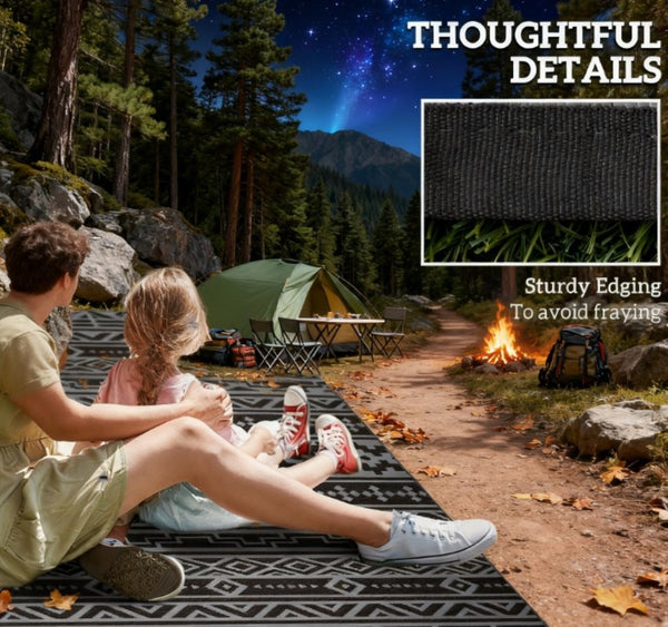 English Elm Geometric Reversible Outdoor Rug Uv Resistant Polypropylene Flatweave with Carry Bag T3971P421262