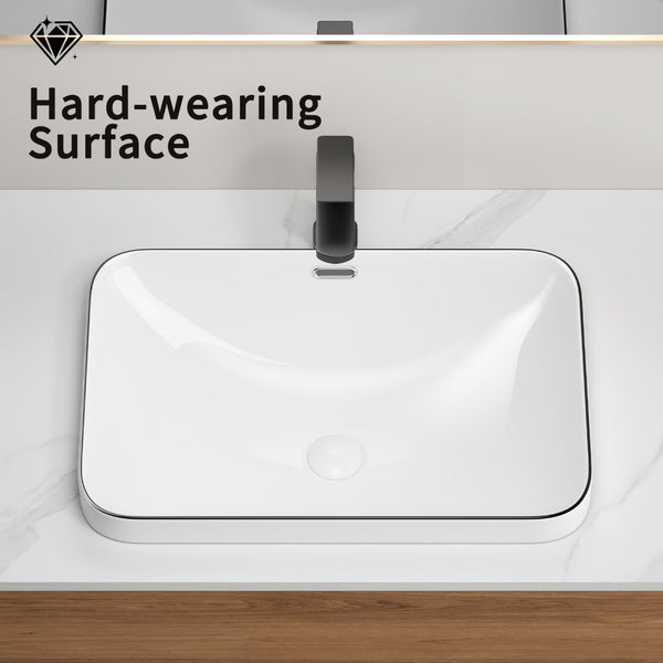 English Elm Ceramic Undermount Porcelain Basin Glazed Rectangular Sink for Modern Bathroom Vanity W3402P406916