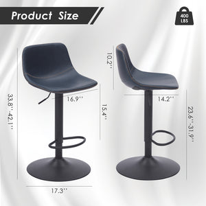 English Elm Adjustable Blue Mid Century Swivel Bar Stools Set of 2 — PU Leather Industrial Counter Chairs, 350 lb Capacity T3623P360855