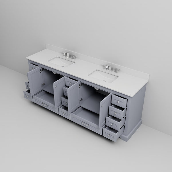 English Elm Dark Grey 84in Double Bath Vanity with Cultured Marble Top, 14 Drawers, Soft-Close, Faucet Set B2731P258429