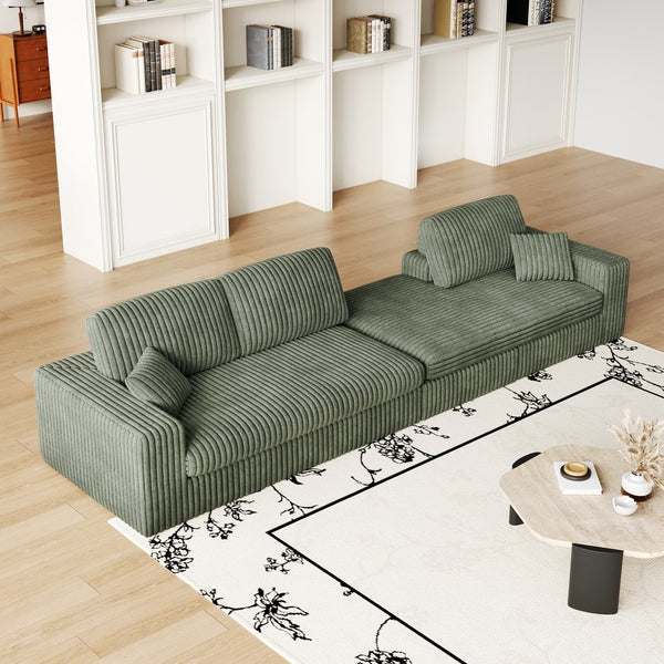 English Elm 114.5'Modern Corduroy Modular sofa with reversible chaise, slow-rebound foam cushions and versatile L-shape seating Green W834S00459