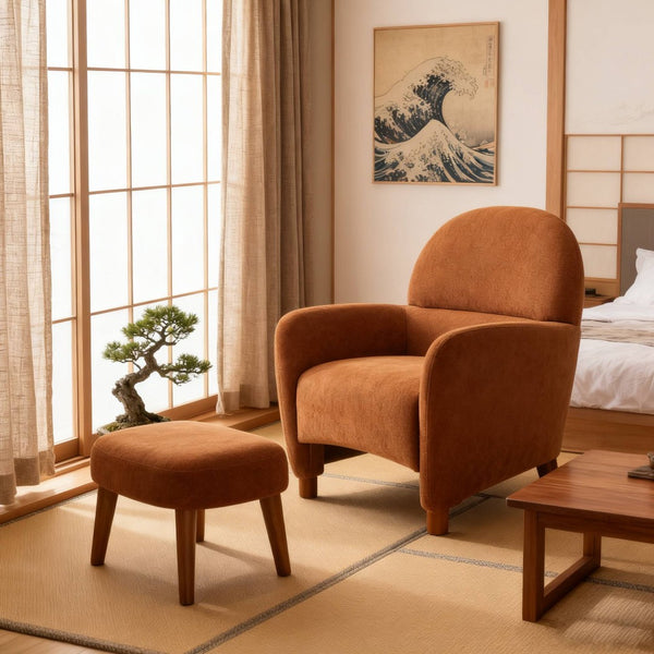 English Elm Modern Upholstered Accent Chair with Ottoman Set for Cozy Reading Nooks and Small Spaces Orange W2085P382557