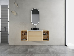 English Elm 54'' Wall-Mounted Bathroom Vanity With Elegant Ceramic Sink, Soft-Close Doors, Modern Shelving & More! W999S00476
