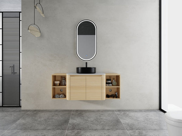 English Elm 54'' Wall-Mounted Bathroom Vanity With Elegant Ceramic Sink, Soft-Close Doors, Modern Shelving & More! W999S00476