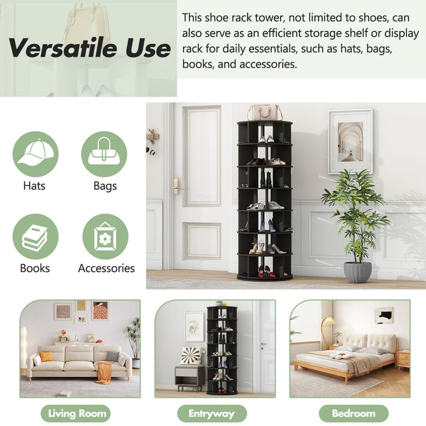 English Elm ON-TREND 7-Tier Rotating Shoe Tower with 360° Spinner, Adjustable 35-Pair Organizer for Entryway Black N721P180790B