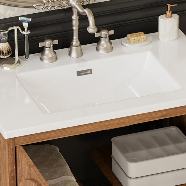 English Elm Christopher Knight Home® - 30 Inches Vintage Rustic Bathroom Vanity With Ceramic Sink, Soft-Closing Doors & Antique Bronze Pulls N817P299512N