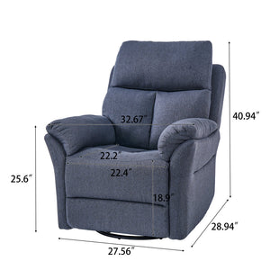 English Elm Manual Swivel Rocking Recliner Dark Blue Linen — 360° Glider, Adjustable Back & Leg Support Comfort W2121P371019
