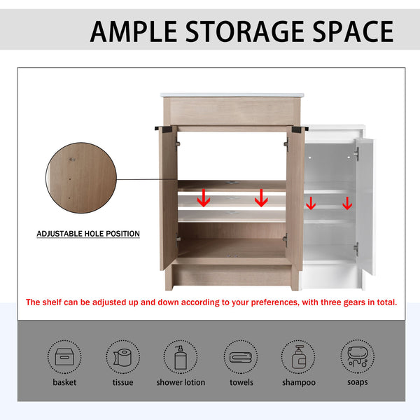English Elm 36 Inch Freestanding Bathroom Vanity With Ceramic Sink, Soft-Close Doors & Ample Storage Solutions W999S00302