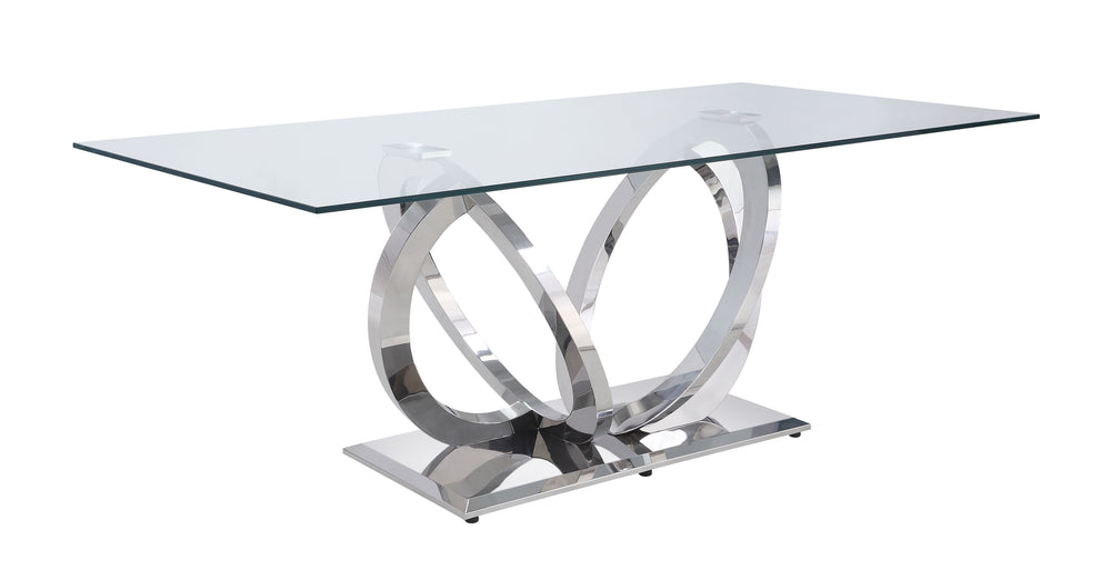 English Elm Finley Mirrored Silver Dining Table with 12mm Tempered Glass Top — Modern Glam, Sleek Reflective Design B2726S00207