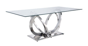 English Elm Finley Mirrored Silver Dining Table with 12mm Tempered Glass Top — Modern Glam, Sleek Reflective Design B2726S00207
