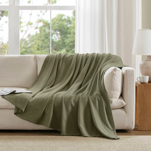 English Elm 1-piece King Cotton Woven Blanket Oeko-tex Certified Lightweight Layering Bedding Olive Green B035P408738
