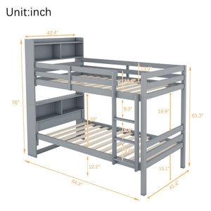English Elm Twin Over Twin Bunk Bed With Storage Shelves, Safety Guardrails, Ladder & Convertible Design In Grey W504S00213-GIGA