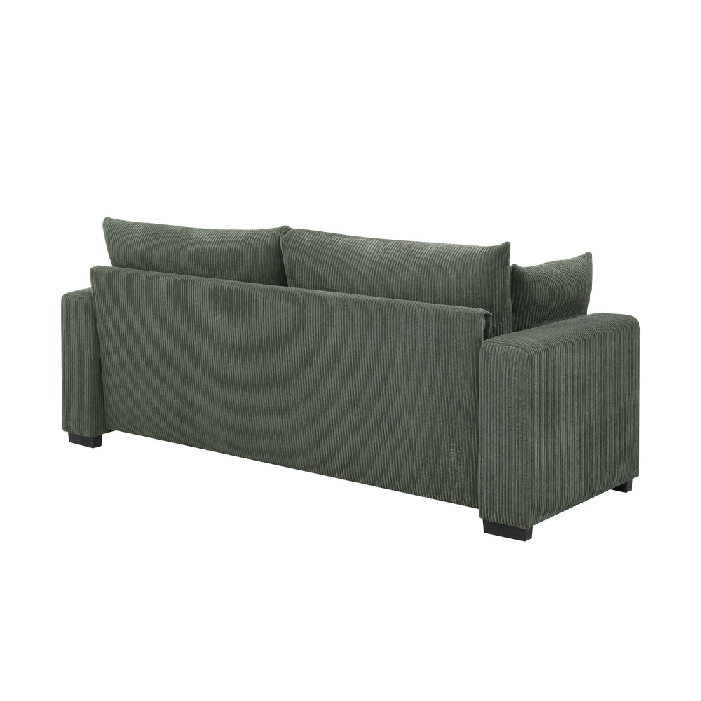 English Elm Coastal Corduroy Sofa with Ribbed Texture and Overstuffed Cushions for Beachy Comfort and Style Green B343P331899