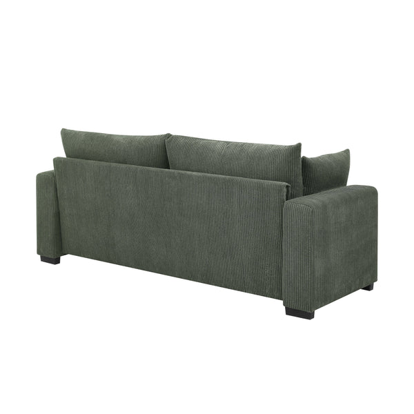 English Elm Coastal Corduroy Sofa with Ribbed Texture and Overstuffed Cushions for Beachy Comfort and Style Green B343P331899