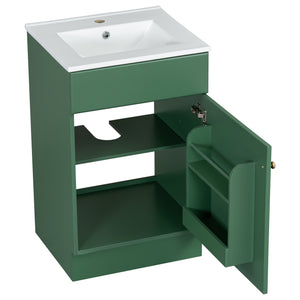 English Elm Christopher Knight Home® - 20" Bathroom Vanity with Ceramic Sink and Soft-Close Door, Gold Knob, Adjustable Shelf Storage Green N759P237946F