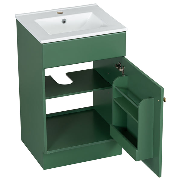 English Elm Christopher Knight Home® - 20" Bathroom Vanity with Ceramic Sink and Soft-Close Door, Gold Knob, Adjustable Shelf Storage Green N759P237946F