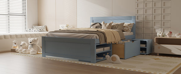 English Elm Full Size Platform Bed with Storage Drawers & Shelves, Gray MDF Construction, 400lb Capacity, Sturdy Design N709P214183E