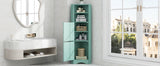 English Elm Tall Bathroom Corner Cabinet, Freestanding Storage Cabinet With Doors and Adjustable Shelves, Mdf Board, Green