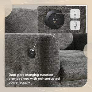 English Elm 42*33" Single Sofa Armchair with Wide Seat, Tufted Chenille, High-Density Foam, Dual USB Charging Ports, Luxe Comfort for Living Rooms Gray N723P305133E