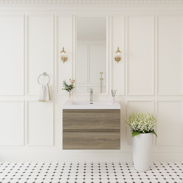 English Elm 30" Wall Mount Bathroom Vanity Cement Grey Mfc Cabinet Matte Black Quartz Basin Grey W1573P152697
