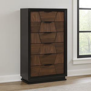 English Elm Houston King Bedroom Set Walnut Espresso Wood with Geometric Panel Headboard 5 Piece B009S01699