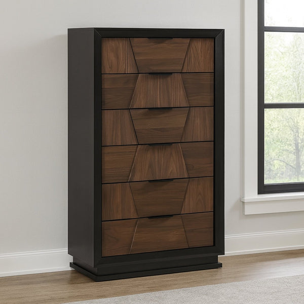 English Elm Houston King Bedroom Set Walnut Espresso Wood with Geometric Panel Headboard 5 Piece B009S01699