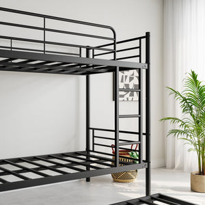English Elm Twin Twin Bunk Bed with Trundle, Metal Frame Twin-Over-Twin Space-Saving Bunkbeds w/ Ladder & Guardrail W840P196829
