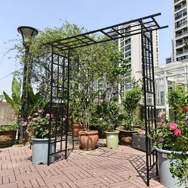 English Elm Metal Garden Arch Adjustable Width Powder Coated Steel Trellis for Climbing Plants W1586P268885