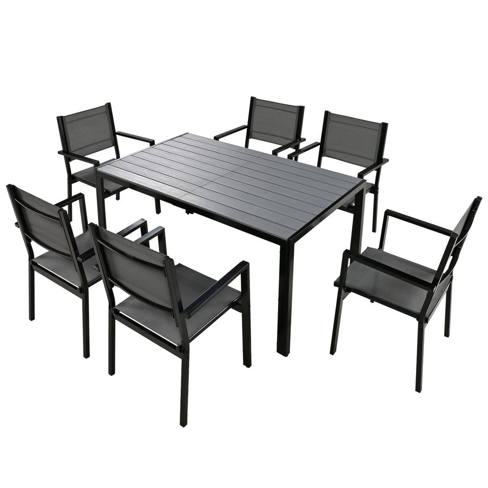 English Elm U-Style Steel Outdoor Table and Chair Set for Patio Balcony Backyard — Durable 7-Piece, Heavy-Duty Seats Gray WY000401AAE