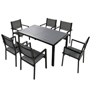 English Elm U-Style Steel Outdoor Table and Chair Set for Patio Balcony Backyard — Durable 7-Piece, Heavy-Duty Seats Gray WY000401AAE