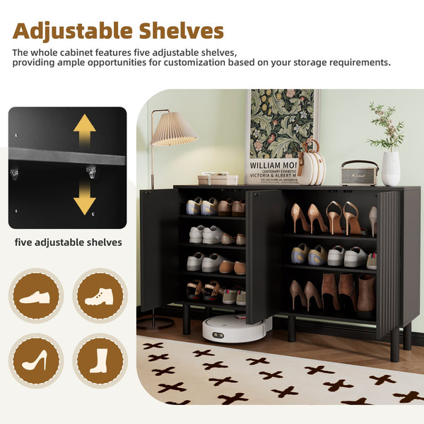 English Elm ON-TREND Farmhouse Storage Cabinet with Gourd Legs, Adjustable Shelves, Anti-Tip Tall Pantry Unit Black N721P205785B