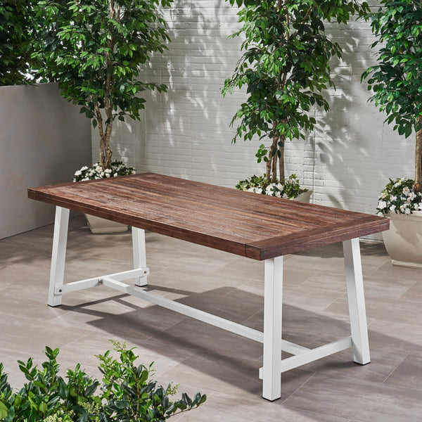 English Elm Christopher Knight Home® - CARLISLE Outdoor Wooden Dining Table with Acacia Top and Metal Frame | Modern Industrial 79" L Dark brown+White 65539.00SDBRN