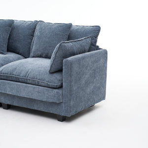 English Elm Beige Chenille Sectional Sofa with Modular Ottoman for Living Room or Studio Blue W2603S00007
