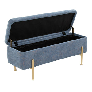 English Elm Daniella Storage Bench with Flip-Top, Gold Metal Legs & Blue Fabric Upholstery for Entryway Décor B202P223838