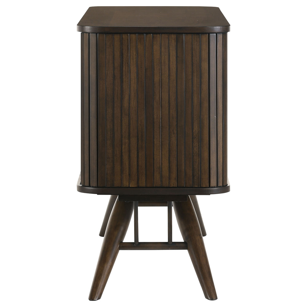 English Elm Wes Dark Walnut 2-Door Sideboard Buffet Storage Cabinet with Removable Shelves, Tapered Legs, Timeless Grain Finish B062P344986