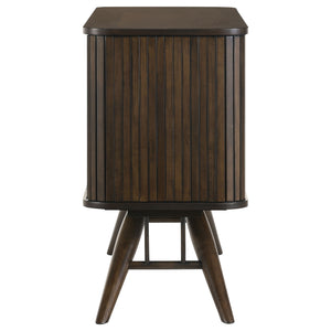 English Elm Wes Dark Walnut 2-Door Sideboard Buffet Storage Cabinet with Removable Shelves, Tapered Legs, Timeless Grain Finish B062P344986