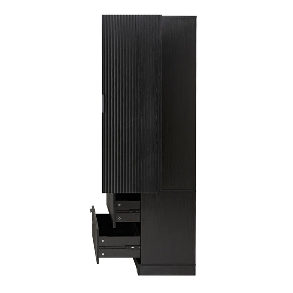 English Elm 72" Modern Fluted Pantry Cabinet with 2 Large Silent Drawers, 8-Door Spice Rack & Adjustable Shelf Organizer Black W2917P294988