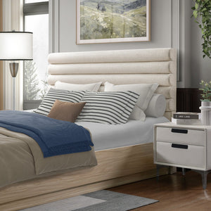 English Elm Christopher Knight Home® - Queen Wood Platform Bed with Taupe Bouclé Upholstered Headboard, Solid Slats, 800lb Support, Coastal-Modern Chic N758D799091D