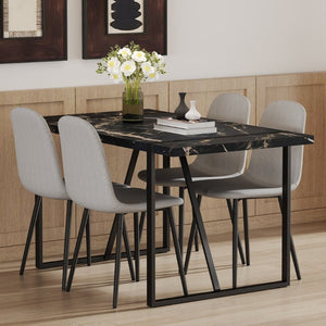 English Elm Table Modern Black Marble Dining Set With 4 Light Gray Linen Chairs - Stylish, Compact Design! W1151S02703-GIGA