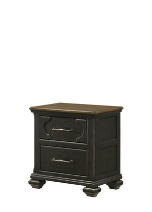 English Elm 1pc Two-Drawer Nightstand 26"H Dark Brown Wood Case Gray-Brown Finish Metal Knobs, Compact Storage B011P218285